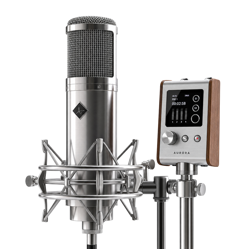 Microphone and recording module on a stand